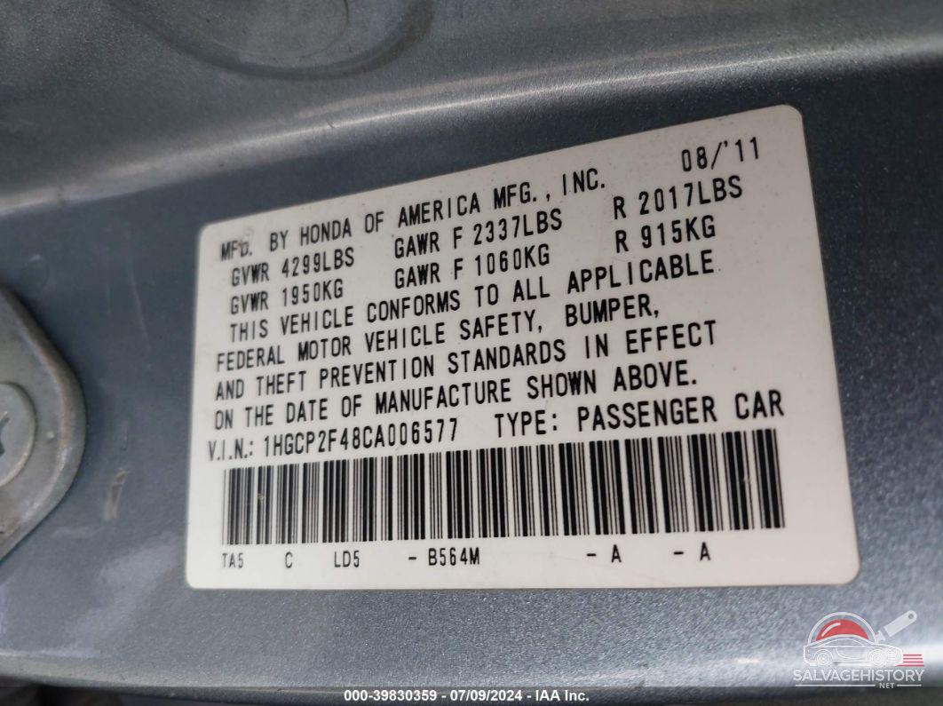 1HGCP2F48CA006577 2012 HONDA ACCORD photo no. 9