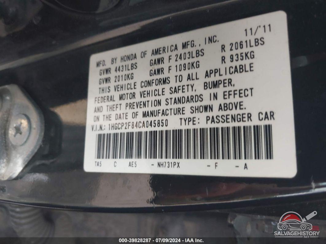 1HGCP2F84CA045850 2012 HONDA ACCORD photo no. 9