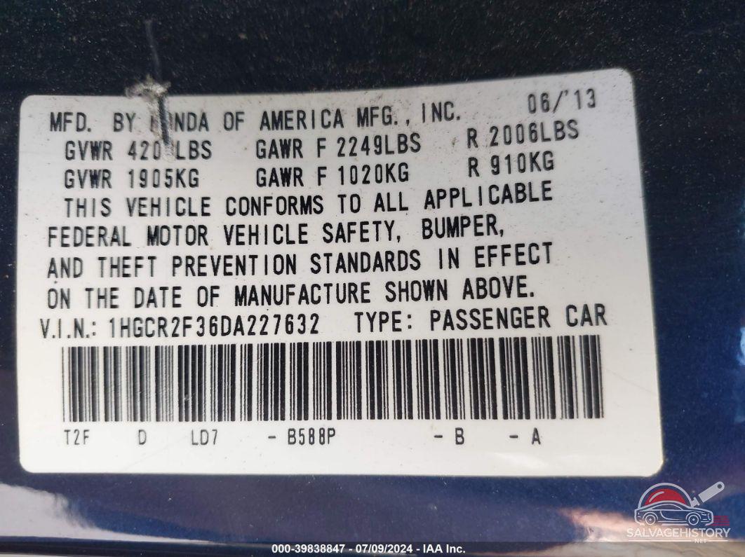 1HGCR2F36DA227632 2013 HONDA ACCORD photo no. 9