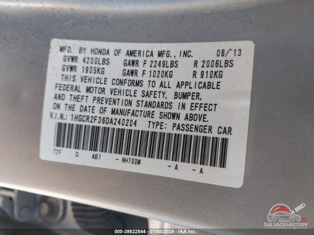 1HGCR2F36DA240204 2013 HONDA ACCORD photo no. 9