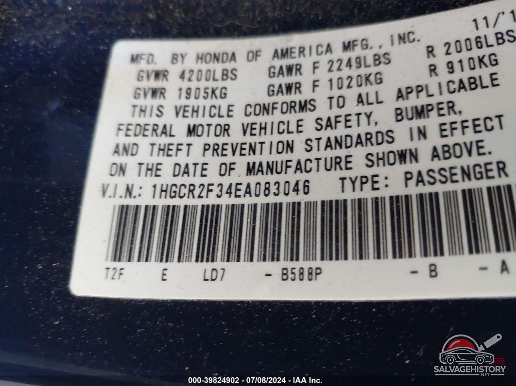 1HGCR2F34EA083046 2014 HONDA ACCORD photo no. 9
