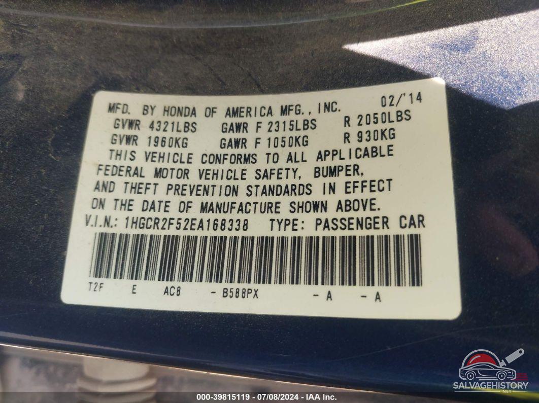 1HGCR2F52EA168338 2014 HONDA ACCORD photo no. 9
