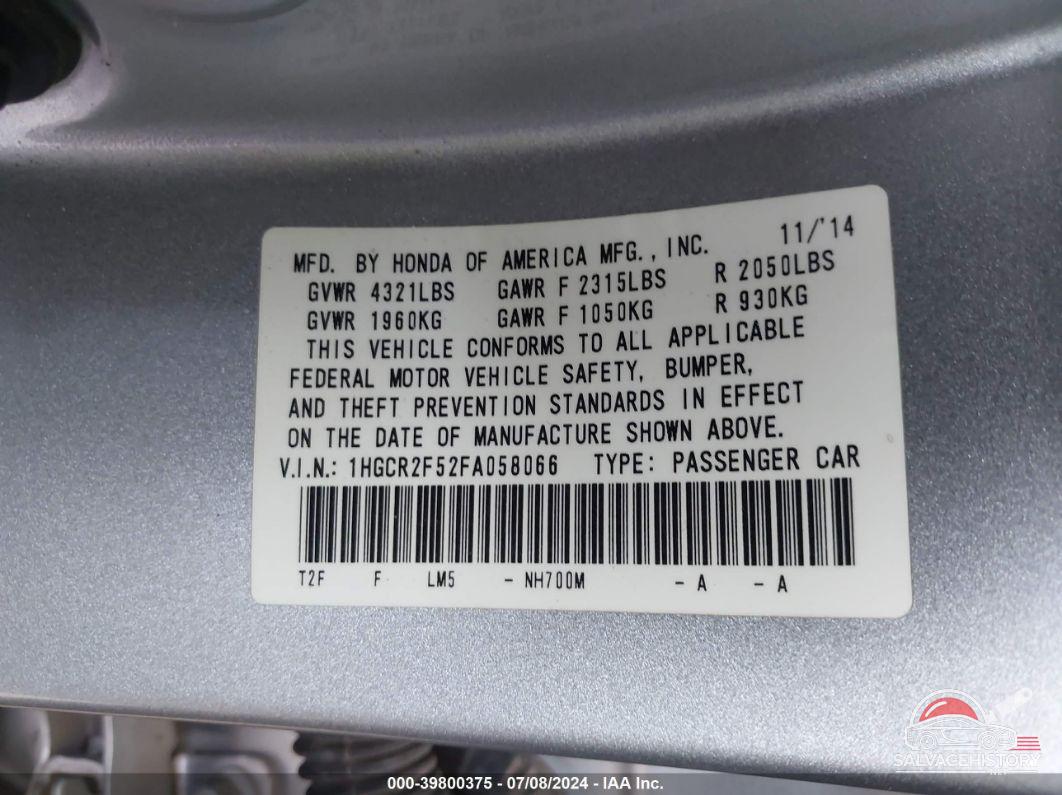 1HGCR2F52FA058066 2015 HONDA ACCORD photo no. 9