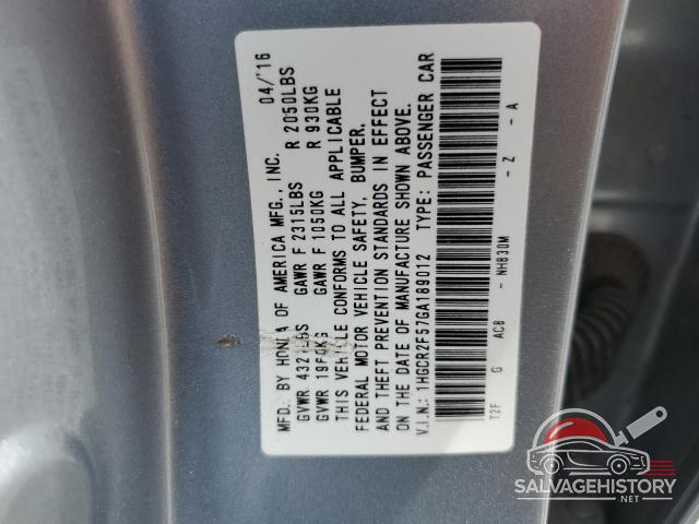1HGCR2F57GA189012 2016 HONDA ACCORD photo no. 12