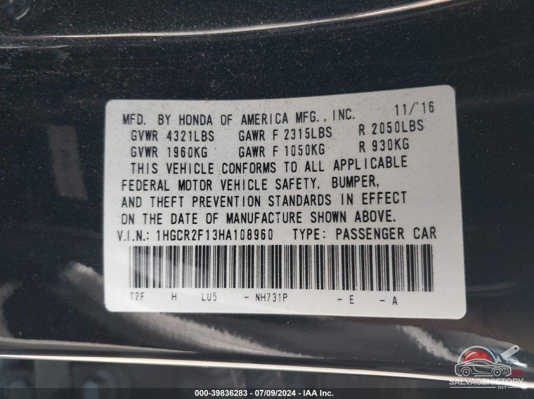 1HGCR2F13HA108960 2017 HONDA ACCORD photo no. 9