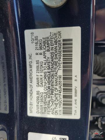 1HGCV1F45JA255190 2018 HONDA ACCORD photo no. 12