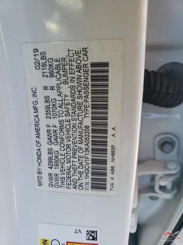 1HGCV1F13KA052208 2019 HONDA ACCORD photo no. 12