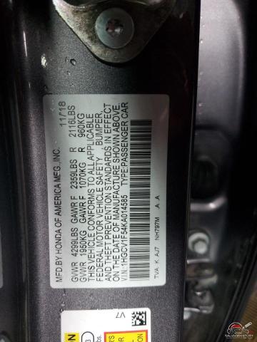 1HGCV1F54KA014585 2019 HONDA ACCORD photo no. 13