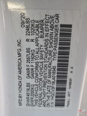1HGCV3F19LA018545 2020 HONDA ACCORD photo no. 13