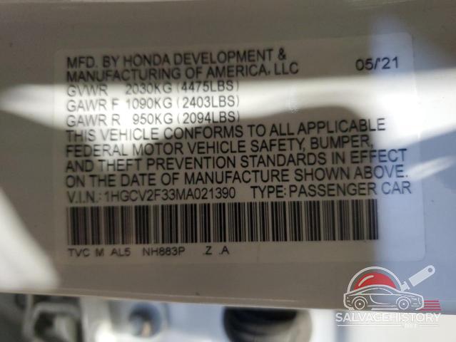 1HGCV2F33MA021390 2021 HONDA ACCORD photo no. 12