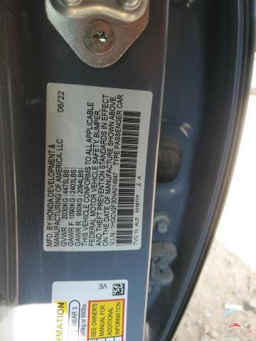 1HGCV2F30NA014947 2022 HONDA ACCORD photo no. 12