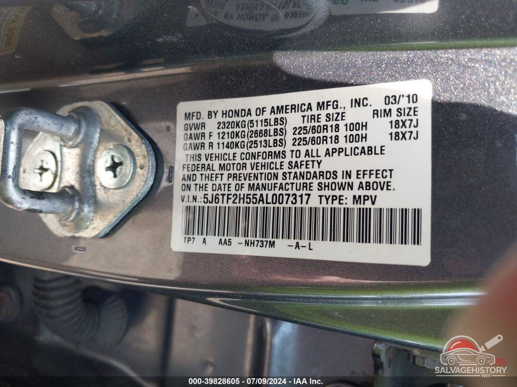 5J6TF2H55AL007317 2010 HONDA ACCORD CROSSTOUR photo no. 9