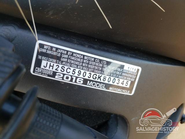 JH2SC5903GK800345 2016 HONDA CBR CYCLE photo no. 8