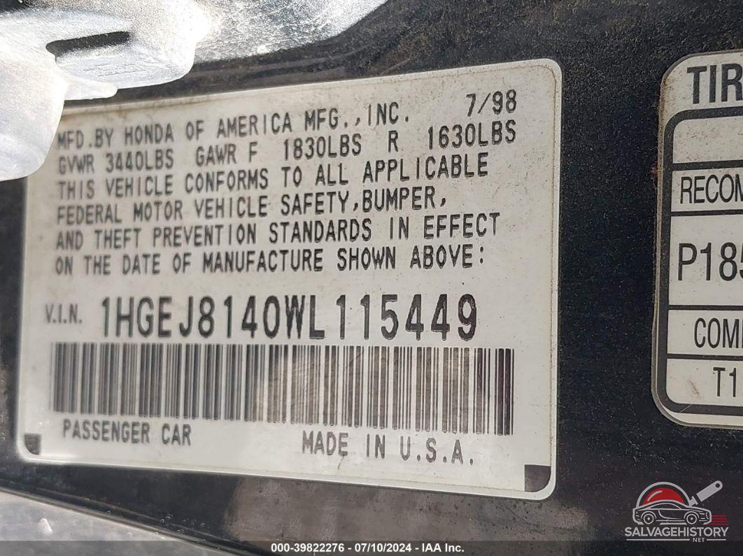 1HGEJ8140WL115449 1998 HONDA CIVIC photo no. 9