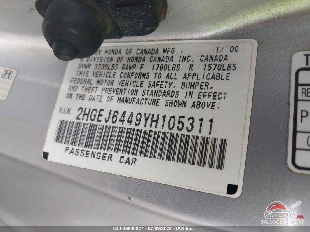 2HGEJ6449YH105311 2000 HONDA CIVIC photo no. 9