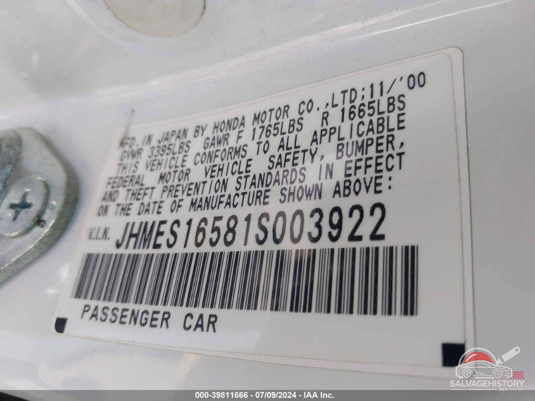 JHMES16581S003922 2001 HONDA CIVIC photo no. 9