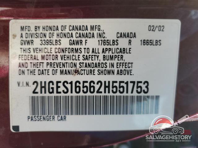 2HGES16562H551753 2002 HONDA CIVIC photo no. 12