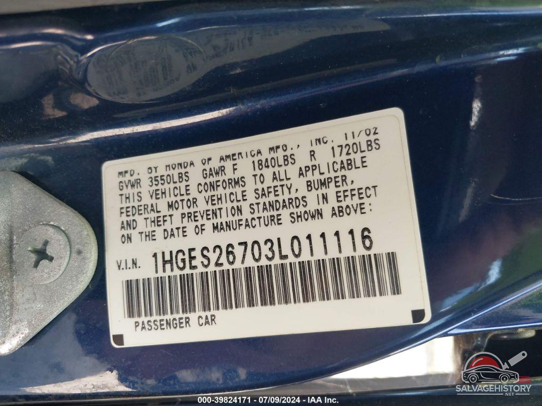 1HGES26703L011116 2003 HONDA CIVIC photo no. 9