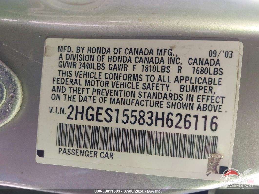 2HGES15583H626116 2003 HONDA CIVIC photo no. 9