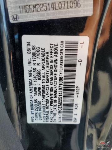 1HGEM22514L071096 2004 HONDA CIVIC photo no. 12