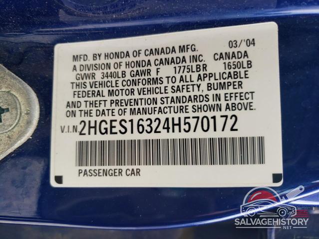 2HGES16324H570172 2004 HONDA CIVIC photo no. 12