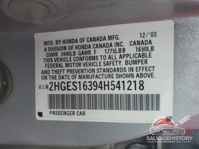 2HGES16394H541218 2004 HONDA CIVIC photo no. 12