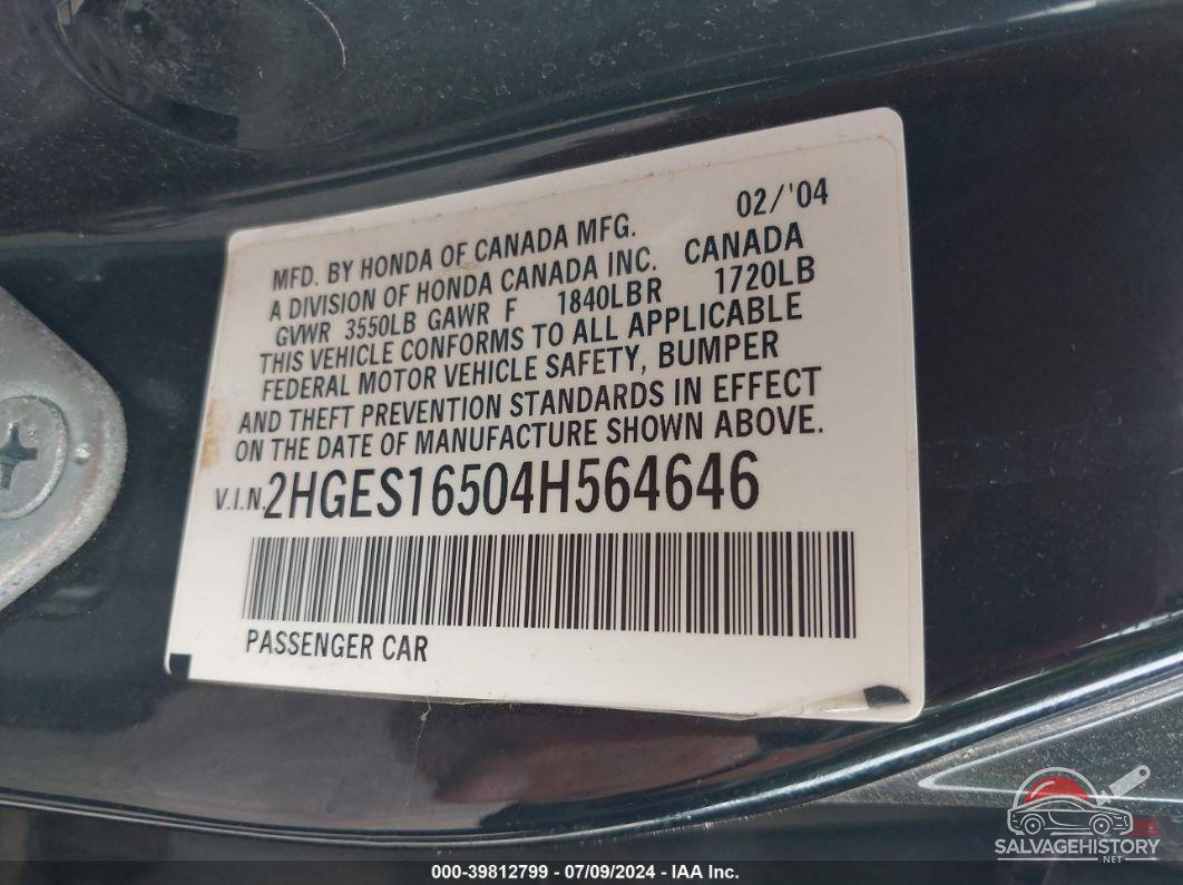 2HGES16504H564646 2004 HONDA CIVIC photo no. 9