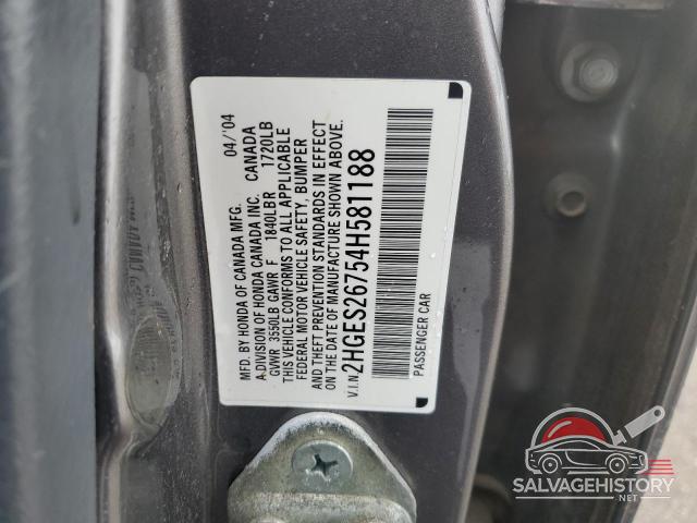 2HGES26754H581188 2004 HONDA CIVIC photo no. 12