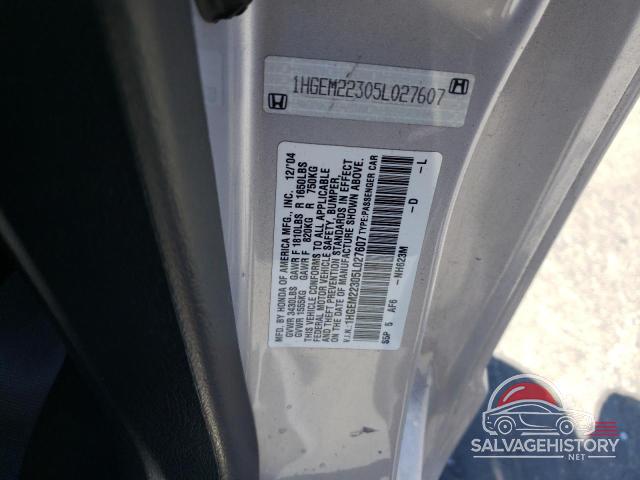 1HGEM22305L027607 2005 HONDA CIVIC photo no. 12