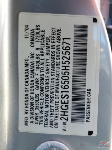 2HGES16505H525671 2005 HONDA CIVIC photo no. 12