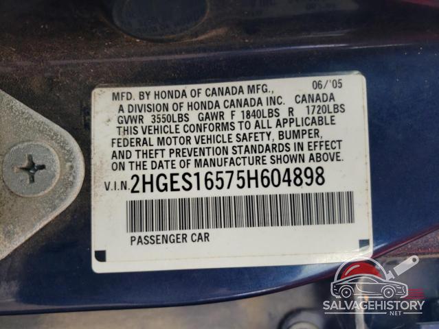 2HGES16575H604898 2005 HONDA CIVIC photo no. 12