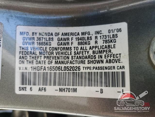 1HGFA16506L052026 2006 HONDA CIVIC photo no. 12