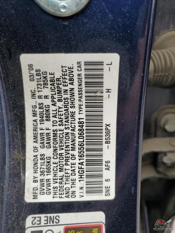 1HGFA16556L068481 2006 HONDA CIVIC photo no. 12