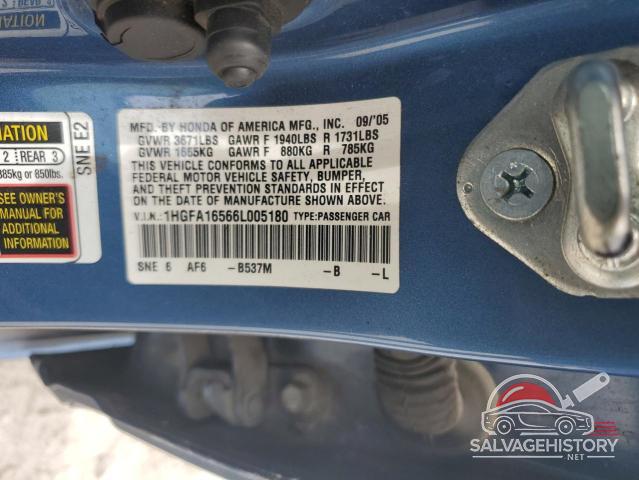 1HGFA16566L005180 2006 HONDA CIVIC photo no. 12