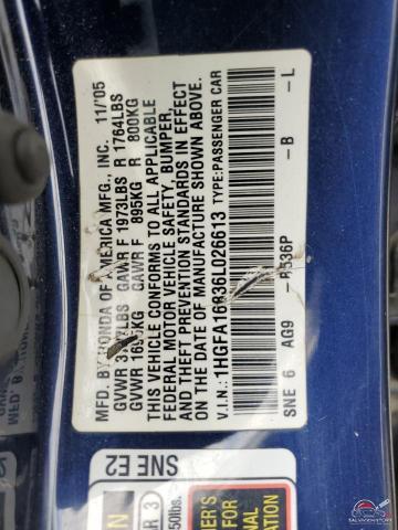 1HGFA16836L026613 2006 HONDA CIVIC photo no. 13