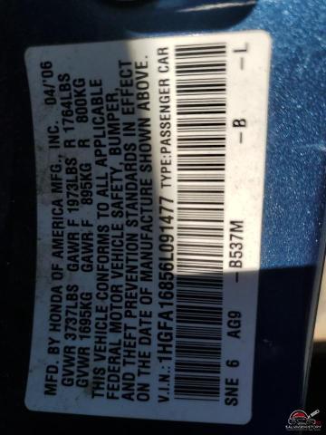 1HGFA16856L091477 2006 HONDA CIVIC photo no. 12