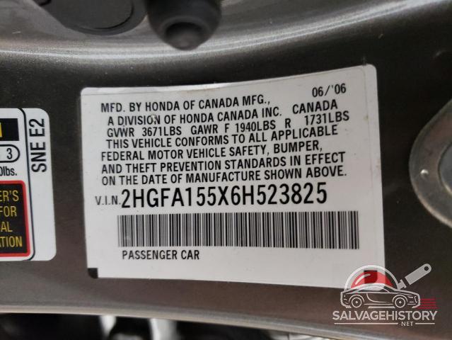 2HGFA155X6H523825 2006 HONDA CIVIC photo no. 12