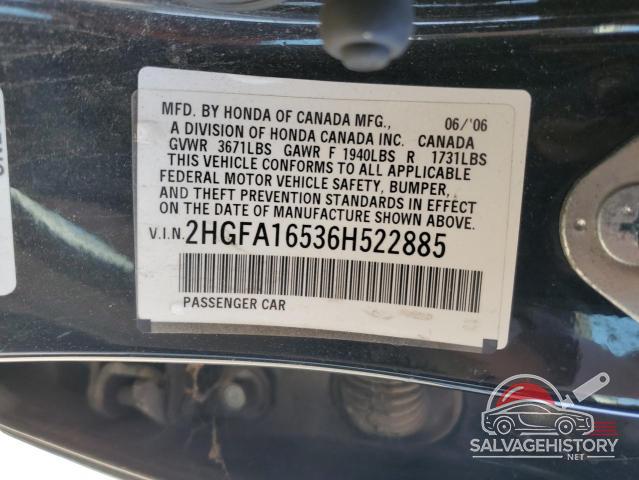 2HGFA16536H522885 2006 HONDA CIVIC photo no. 12