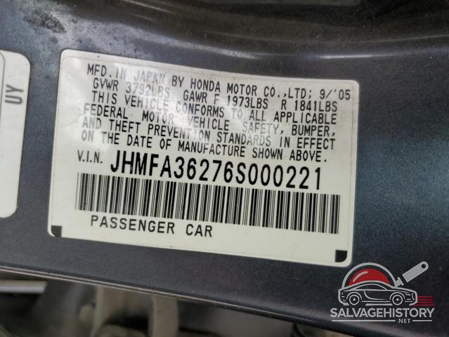 JHMFA36276S000221 2006 HONDA CIVIC photo no. 12