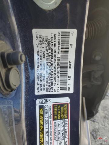 1HGFA16867L091988 2007 HONDA CIVIC photo no. 12