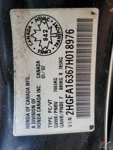 2HGFA16367H018976 2007 HONDA CIVIC photo no. 12