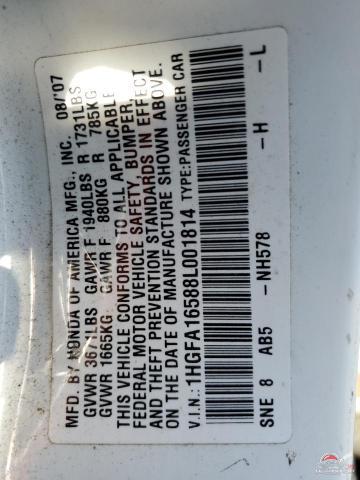 1HGFA16588L001814 2008 HONDA CIVIC photo no. 12