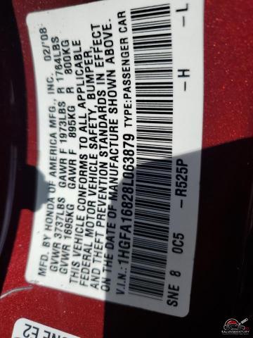 1HGFA16828L063879 2008 HONDA CIVIC photo no. 12