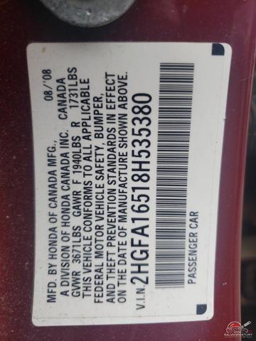 2HGFA16518H535380 2008 HONDA CIVIC photo no. 12