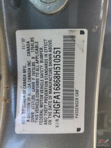 2HGFA16868H510551 2008 HONDA CIVIC photo no. 12