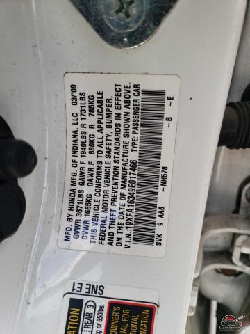 19XFA16349E017466 2009 HONDA CIVIC photo no. 12