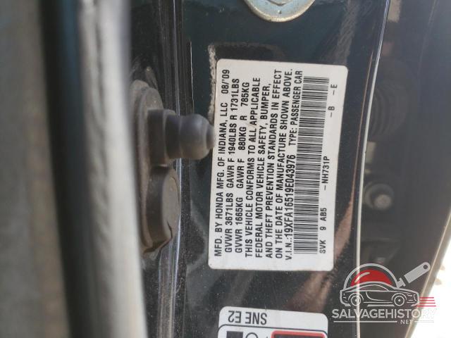 19XFA16519E043976 2009 HONDA CIVIC photo no. 12