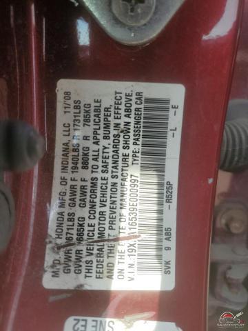 19XFA16539E000997 2009 HONDA CIVIC photo no. 12