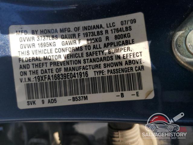 19XFA16839E041916 2009 HONDA CIVIC photo no. 12