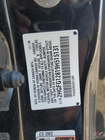 2HGFG12819H515131 2009 HONDA CIVIC photo no. 12